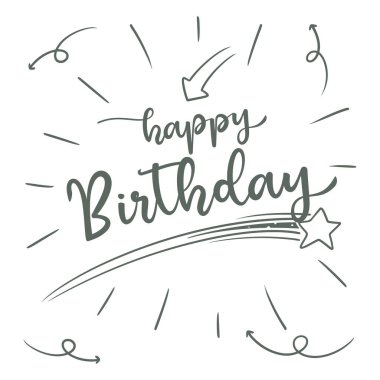 Hand drawing happy Birthday lettering isolated on white background.