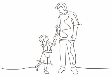 Father and daughter one line drawing. Minimalist continuous hand drawn of dad and child. Family theme with love and caring.