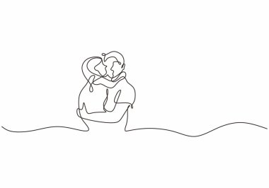 Father and daughter one line drawing. Minimalist continuous hand drawn of dad and child. Family theme with love and caring.