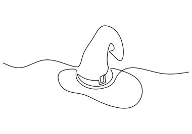 Hand drawing one line of witch hat isolated on white background.