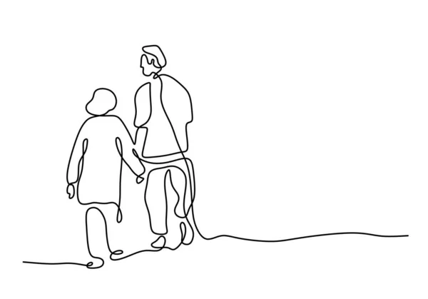 Hand Drawing One Line Mature Couple Walking Together Isolated White — Vettoriale Stock