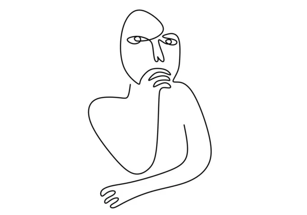 Hand Drawn Single Line Primordial Man Body Face Isolated White — 图库矢量图片