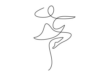 One line of ballerina dance isolated on white background. Hand drawing single continuous line.