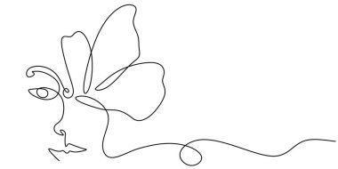One line of face flower isolated on white background. Hand drawing continuous line minimalism.