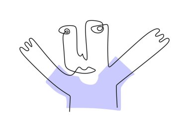 One line of primordial man pose isolated on white background. Hand drawing single continuous line.