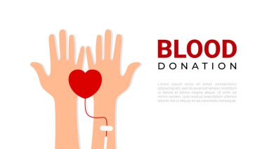Blood donation background isolated on white background. Two Hands with blood love bag.