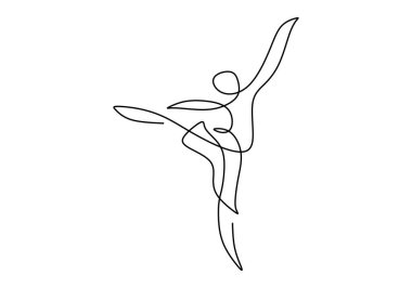 One line of ballerina isolated on white background. Hand drawing single continuous line.
