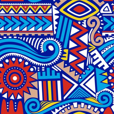 Abstract African seamless pattern in blue style color.
