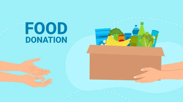 Menschen Geben Eine Spendenbox Mit Lebensmitteln Für Wohltätige Zwecke Und — Stockvektor