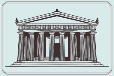 hand drawn ancient greek building in vintage style.