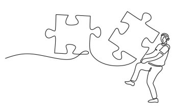 One single line of man bring puzzle isolated on white background.