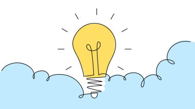 One single line of big lamp creativity isolated on white background.