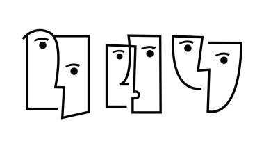 Cubism face isolated on white background with single line style.