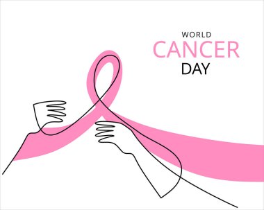 One single line of cancer day background isolated on white background.