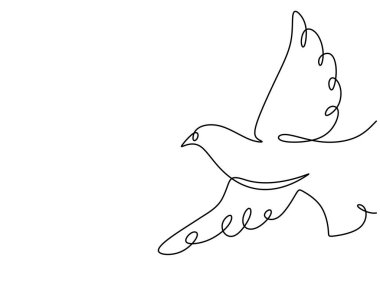 Hand drawing single one line of pigeon isolated on white background.