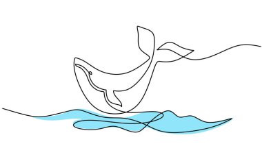 One line drawing of jumping whale isolated on white background