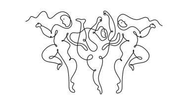 One continuous single line drawing of dancing people picasso.