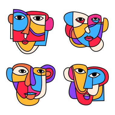 Picasso face art element isolated on white background.