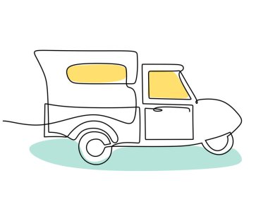 Hand drawing single one line of Classic bajaj transportation isolated on white background.