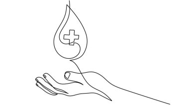 One continuous single line drawing of blood donor isolated on white background minimalism design.