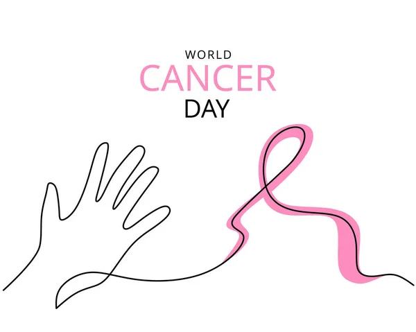 One Single Line Cancer Day Background Isolated White Background — Vettoriale Stock