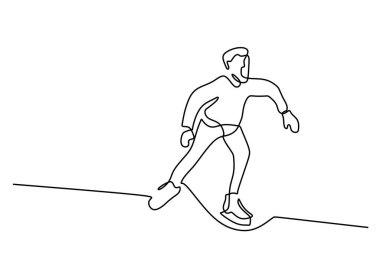 Hand drawing one single continuous line of man ice skating isolated on white background.