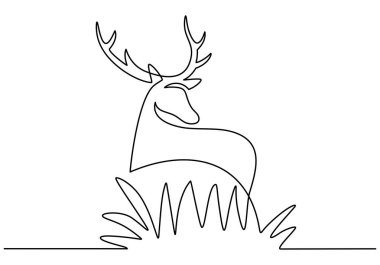 Hand drawing one single continuous line of deer isolated on white background.