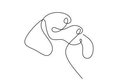 Hand drawn one single continuous line of dog head isolated on white background.