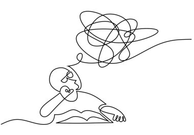 Hand drawing one line of man read book isolated on white background.