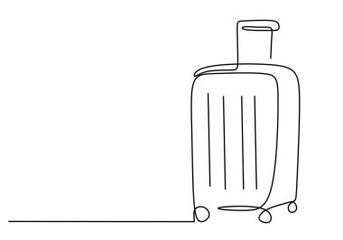 One line drawing of suitcase isolated on white background.