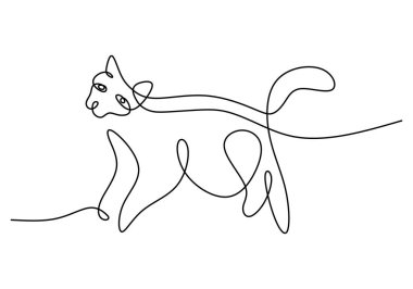 Hand drawing one line of cute cat isolated on white background.