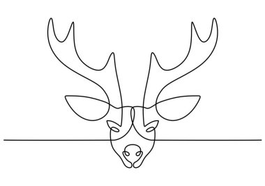 Hand drawing one single continuous line of deer head isolated on white background.