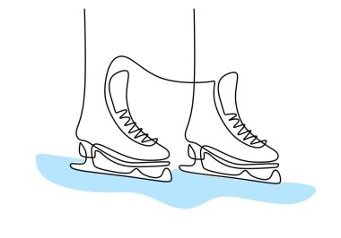 Hand drawing one single continuous line of foot use ice shoes isolated on white background.