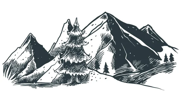 Montagna Collina Paesaggio Illustrazione Vettoriale Disegnato Mano Schizzo Disegno Naturale — Vettoriale Stock