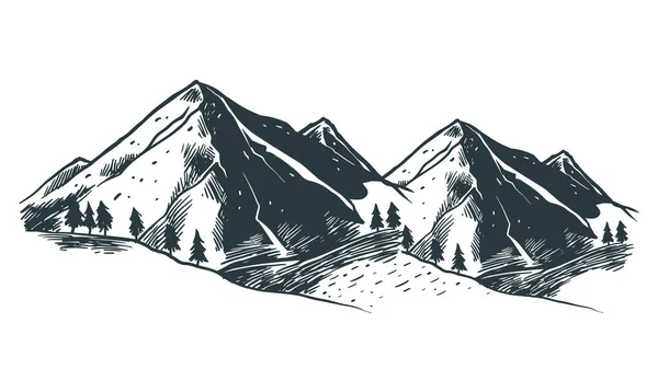 山山景手绘矢量画图 素描自然画式手绘石峰黑白相间 — 图库矢量图片