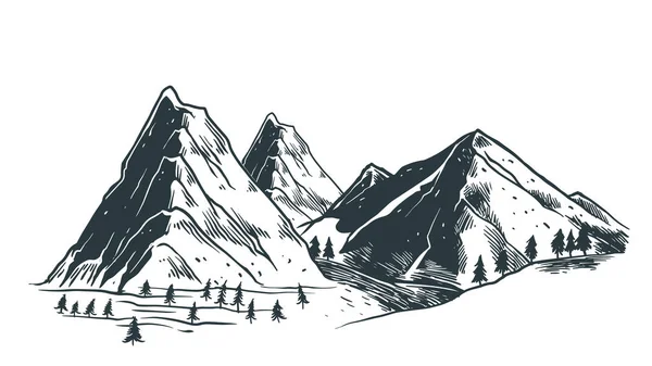 Bergslandskap Handritad Vektor Illustration Skiss Naturlig Teckning Vintage Stil Handritade — Stock vektor