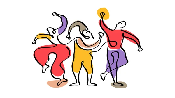 Tre Picasso Dansare Linje Ritning Med Färger Minimalistisk Abstrakt Kontinuerlig — Stock vektor