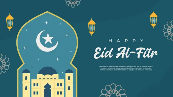 Happy Eid Fitr Fond Avec Mosquée Lanternes — Image vectorielle
