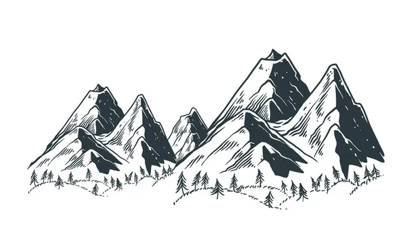Horská Krajina Ručně Kreslené Vektorové Ilustrace Skica Přírodní Kreslení Vintage — Stockový vektor