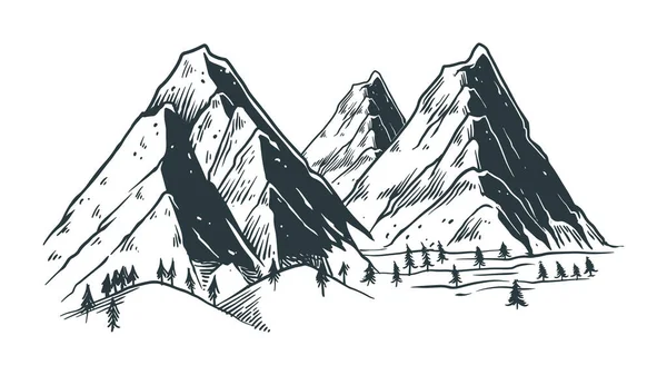 Mountain Landscape Hand Drawn Vector Illustration Sketch Natural Drawing Vintage — Stock Vector