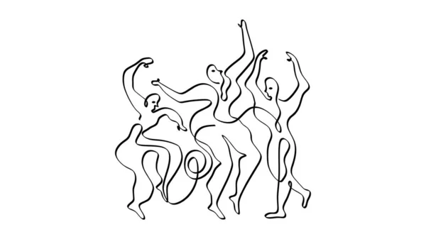 3人のピカソダンサースタイル 1本の線画連続手描き ミニマリズム輪郭黒と白の無色 ベクトル図 Print — ストックベクタ
