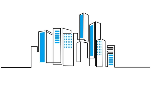 Desenho Manual Uma Única Linha Contínua Construção Moderna Cidade Isolada — Vetor de Stock