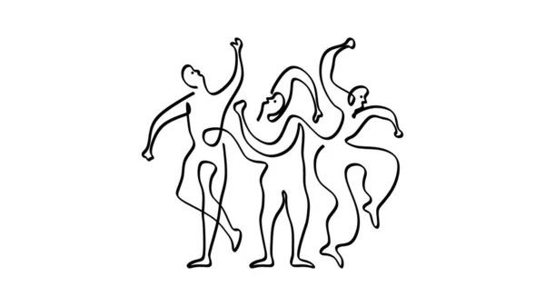 3人のピカソダンサースタイル 1本の線画連続手描き ミニマリズム輪郭黒と白の無色 ベクトル図 Print — ストックベクタ