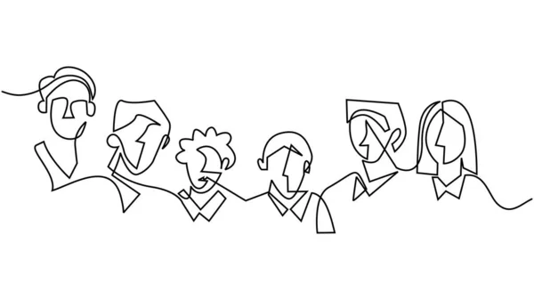 手绘一条连续的单线 由六组被隔离在白色背景下的人组成 — 图库矢量图片