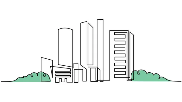 Desenho Manual Uma Única Linha Contínua Cidade Moderna Isolada Sobre — Vetor de Stock