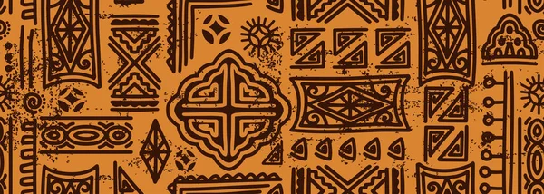 Símbolos Africanos Padrão Sem Costura Desenho Étnico Tribal Fundo Textura — Vetor de Stock