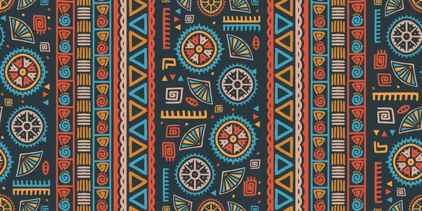 Бесшовный Рисунок Этнической Полосы Африканский Ацтекский Племенной Геометрический Векторный Фон — стоковый вектор