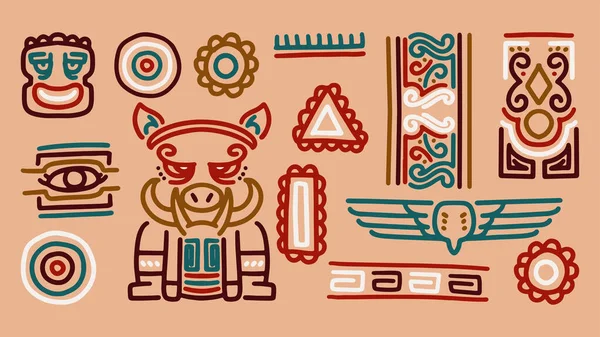 Etnické Doodle Objekt Set Africké Tradiční Boho Prvky Vektorová Ilustrace — Stockový vektor