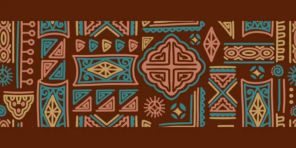 stock vector Seamless pattern african tribal motifs, ethnic background vector illustration. afro mexican border design. Aztec batik symbols. Brown colors with geometric line retro ornament decoration, ready print.
