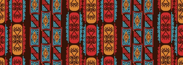 加里曼丹族图案 来自印度尼西亚的传统面料 手绘装饰图案 矢量图案蜡染图案 条纹垂直设计 适合流行纺织品印花 — 图库矢量图片